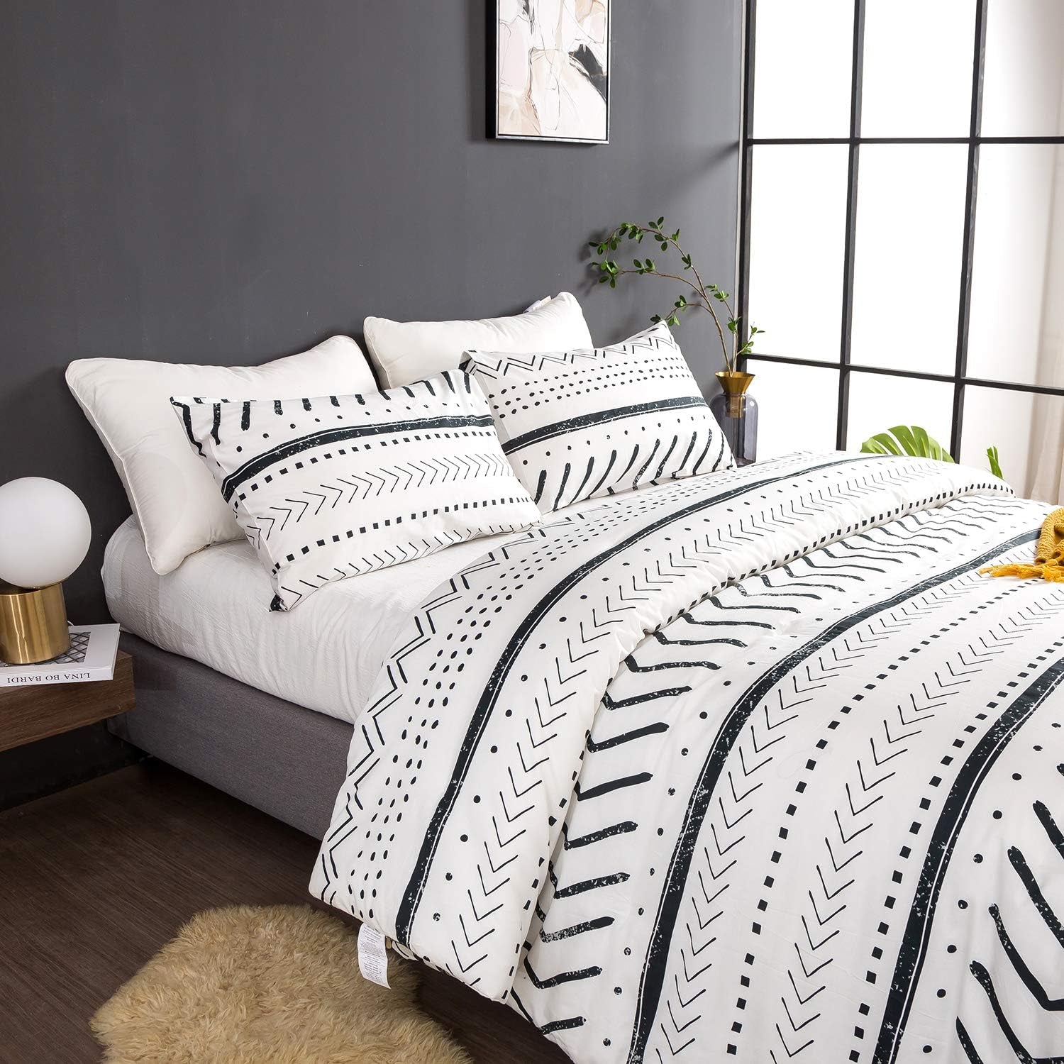 Black and White Striped Comforter Set King - Farmhouse Boho Bedding Geometric Bohemian for Men Women - Soft Cozy Bed Set