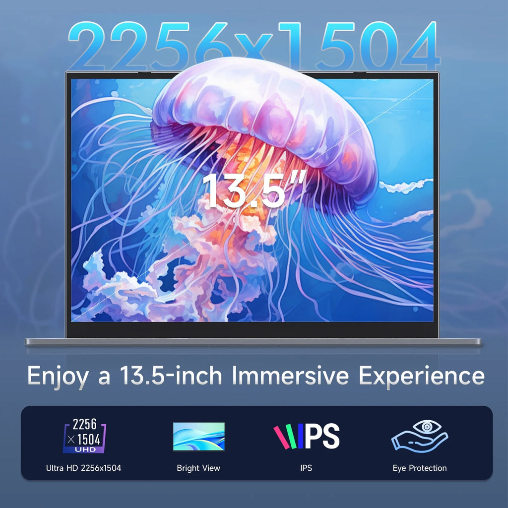 13.5" Windows 11 Pro Business Laptop, 8GB RAM 256GB SSD, Intel Core I3 1005G1, up to 3.4Ghz, 16:10 2.5K UHD Display Fingerprint Backlit Keyboard Wifi5 BT 5.0 for Student, Beginner, Gray