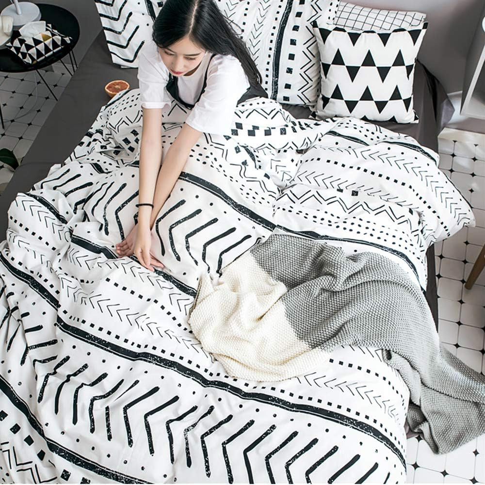 Black and White Striped Comforter Set King - Farmhouse Boho Bedding Geometric Bohemian for Men Women - Soft Cozy Bed Set