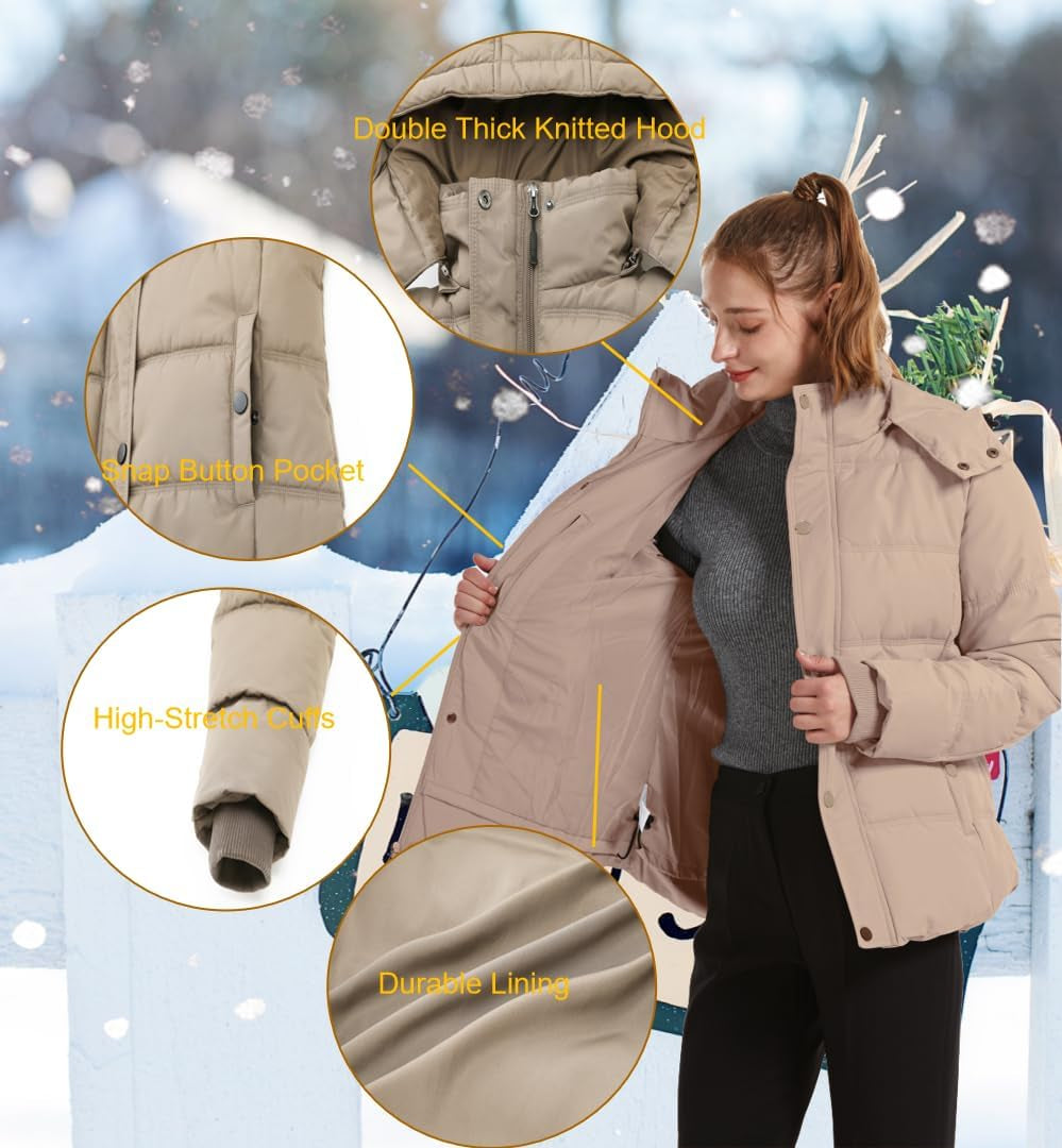 Women'S Winter Coats Quilted Puffer Jacket Warm Snow Coat with Removable Hood