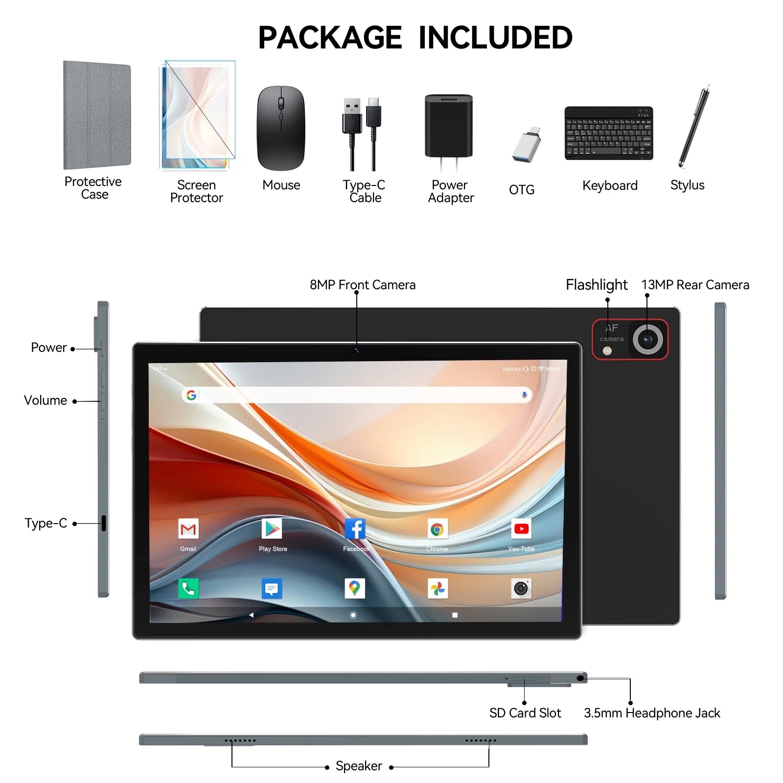 Android 15 Tablet,10 Inch Android Tablet,128Gb+8Gb+1Tb Expand,5G Wifi,Octa-Core,Unisoc T606 Cpu,7000Mah,Bluetooth 5.0,GPS,13MP+8MP Dual Camera,Face Unclock,Hd Display,Touchscreen,Tablet with Keyboard