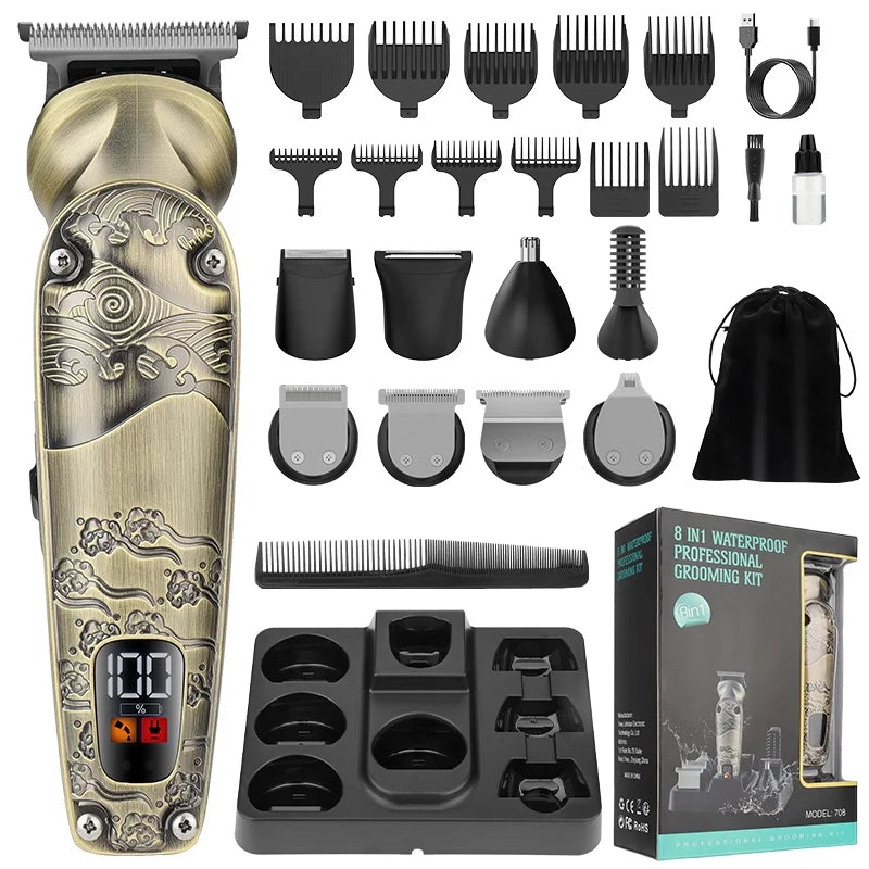 Beard Trimmer and Electric Razor Multifunction Kit, 26 Piece, Gold