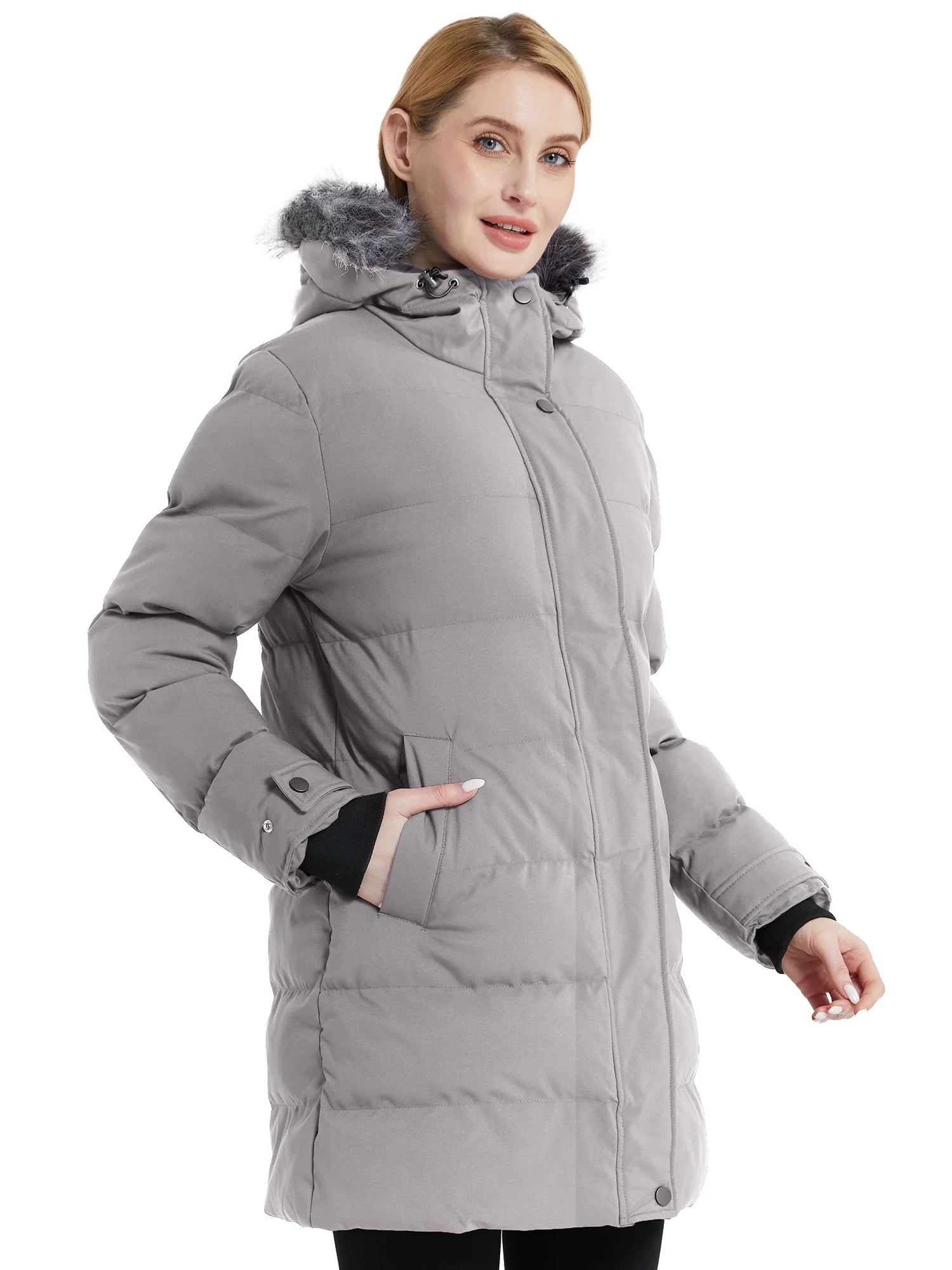 Women'S Puffer Coat Quilted Winter Jacket Windproof Winter Coat Gray XL