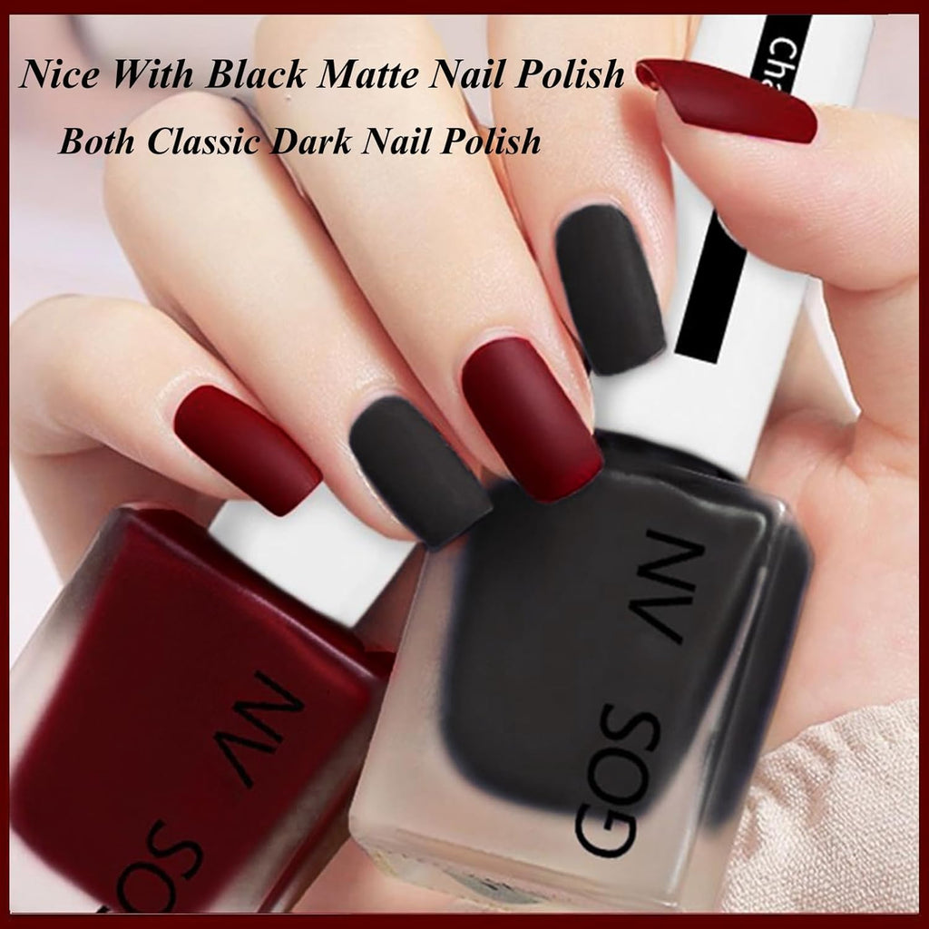 Dark Red Matte Nail Polish - Quick Dry Frosted Cherry Red Gel Nail Polish, Velvet Finish, Cruelty Free