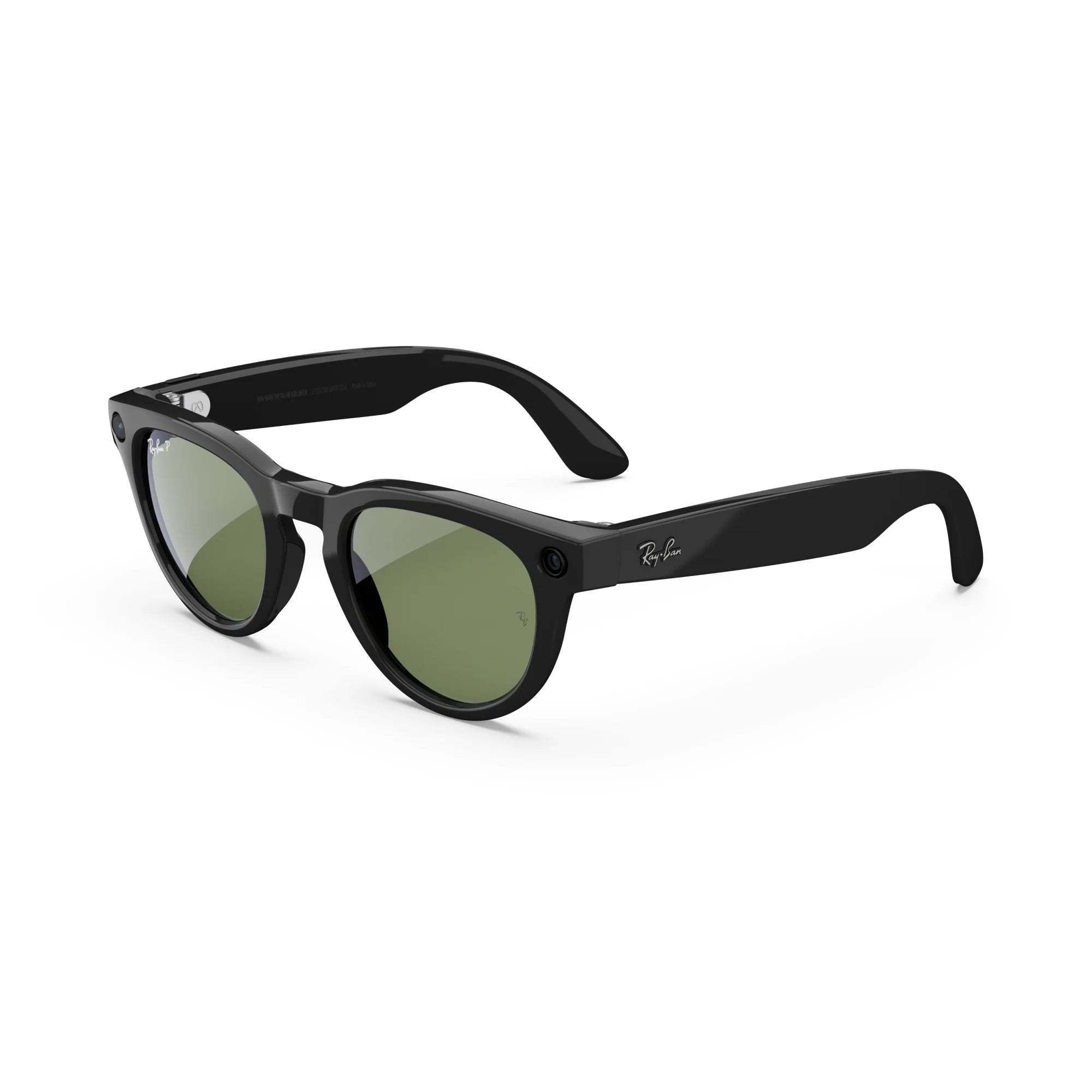 , Headliner Glasses with  AI, Audio, Photo, Video Compatibility, Shiny Black, Green Lenses, Regular Fit