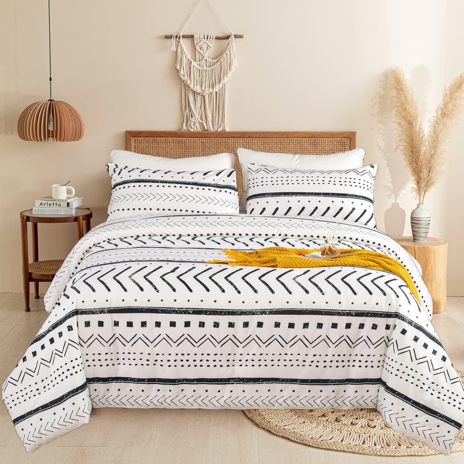 Black and White Striped Comforter Set King - Farmhouse Boho Bedding Geometric Bohemian for Men Women - Soft Cozy Bed Set