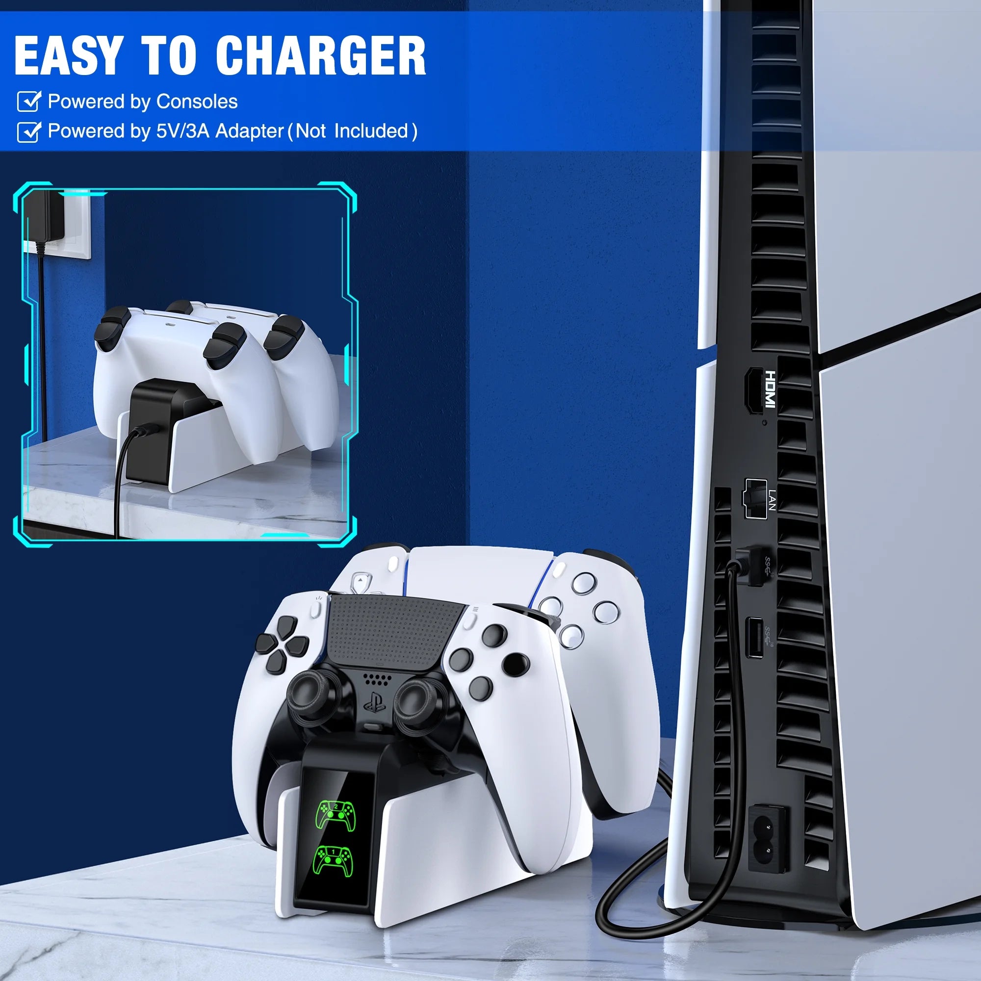 PS5 Controller Charger,  Charging Station with Fast Charging for PS5 Controller Accessories,White