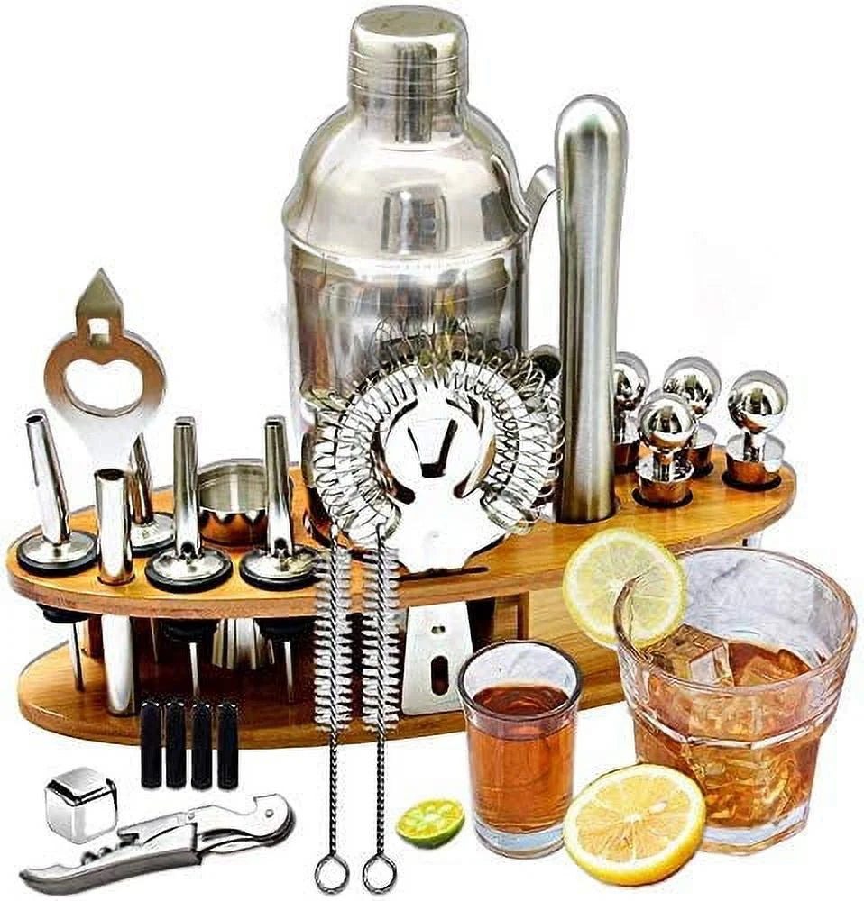 Cocktail Shaker Set with Stand, 24 Pcs 750Ml Stainless Steel Cocktail Bartender Kit with Stand,Perfect Home Bartending Kit and Martini Cocktail Shaker Set for an Awesome Drink Mixing