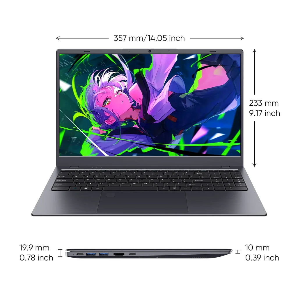 Laptop  15.6" Windows 11 PC Intel N95 4C4T 12GB+1024GB, Notebook Grey