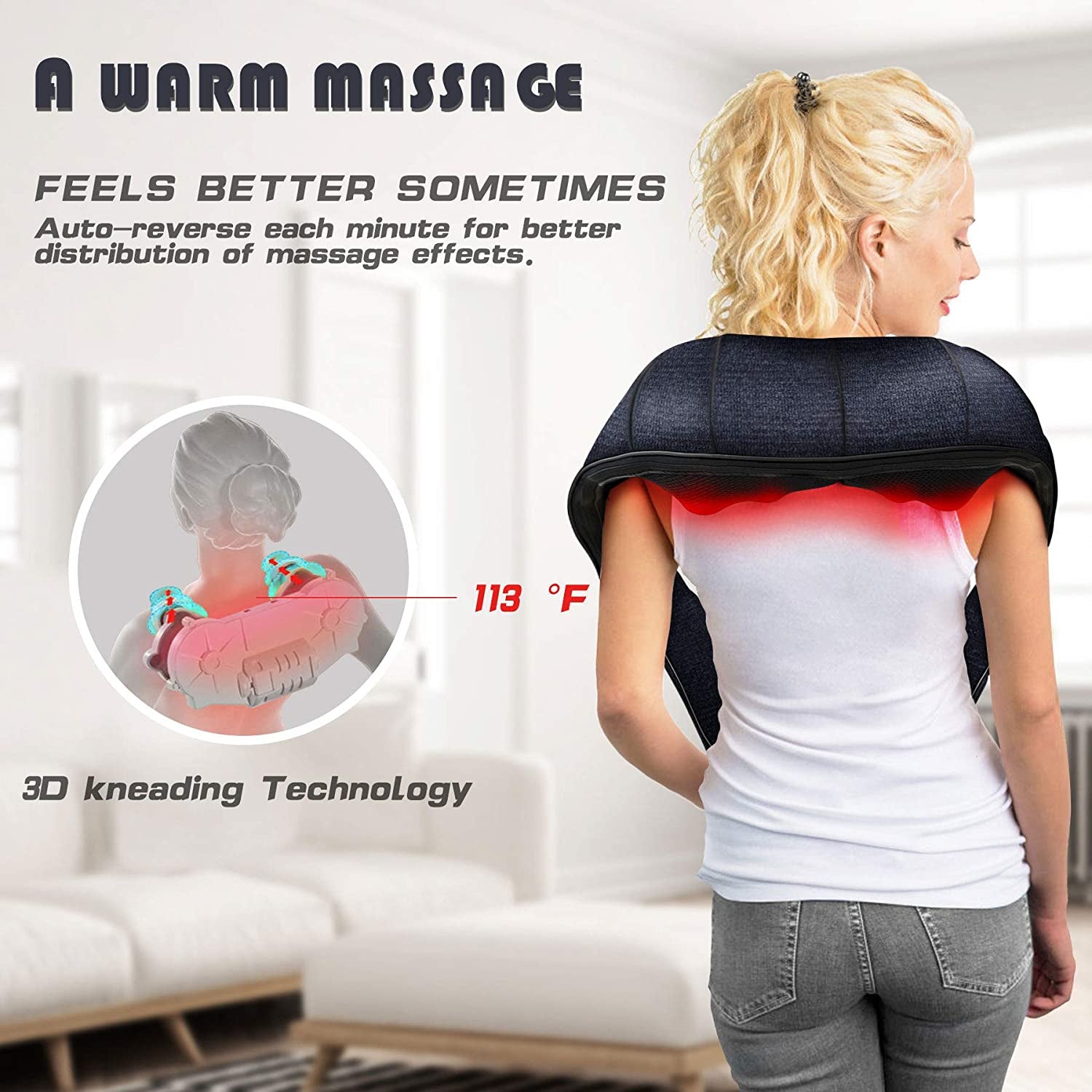 Shiatsu Back Shoulder and Neck Massager with Heat, Electric Deep Tissue 4D Kneading Massage, Best Gifts for Women Men Mom Dad, Fathers Day, Mothers Day, Christmas Gifts