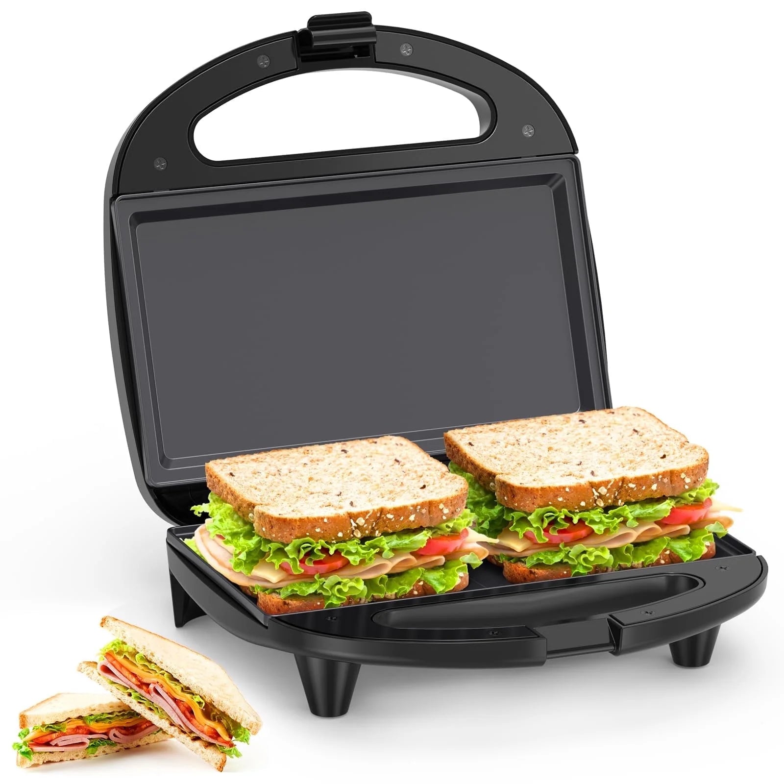 Electric Sandwich Maker, 750W Panini Sandwich Maker, with Non-Stick Flat Plates LED Indicator Lights, Thermostat Control, Cool Touch Handle, Compact Sandwich Maker Perfect for Cooking Breakfast