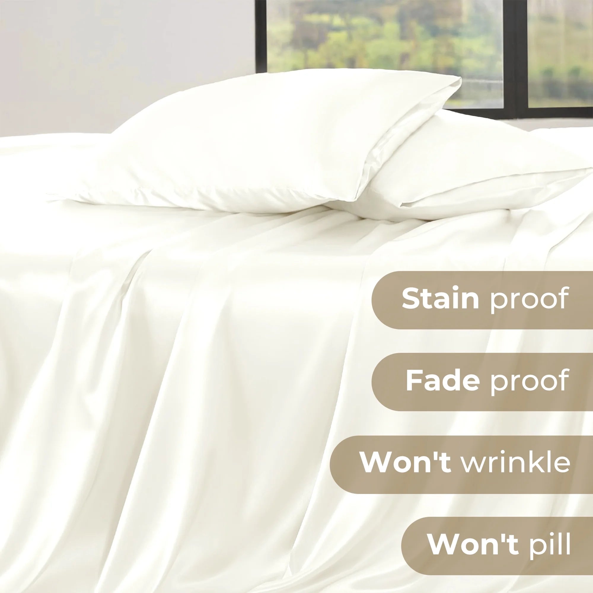 Satin Sheets Ivory Soft Microfiber Silk Bed Set 3Pcs Twin Sheets