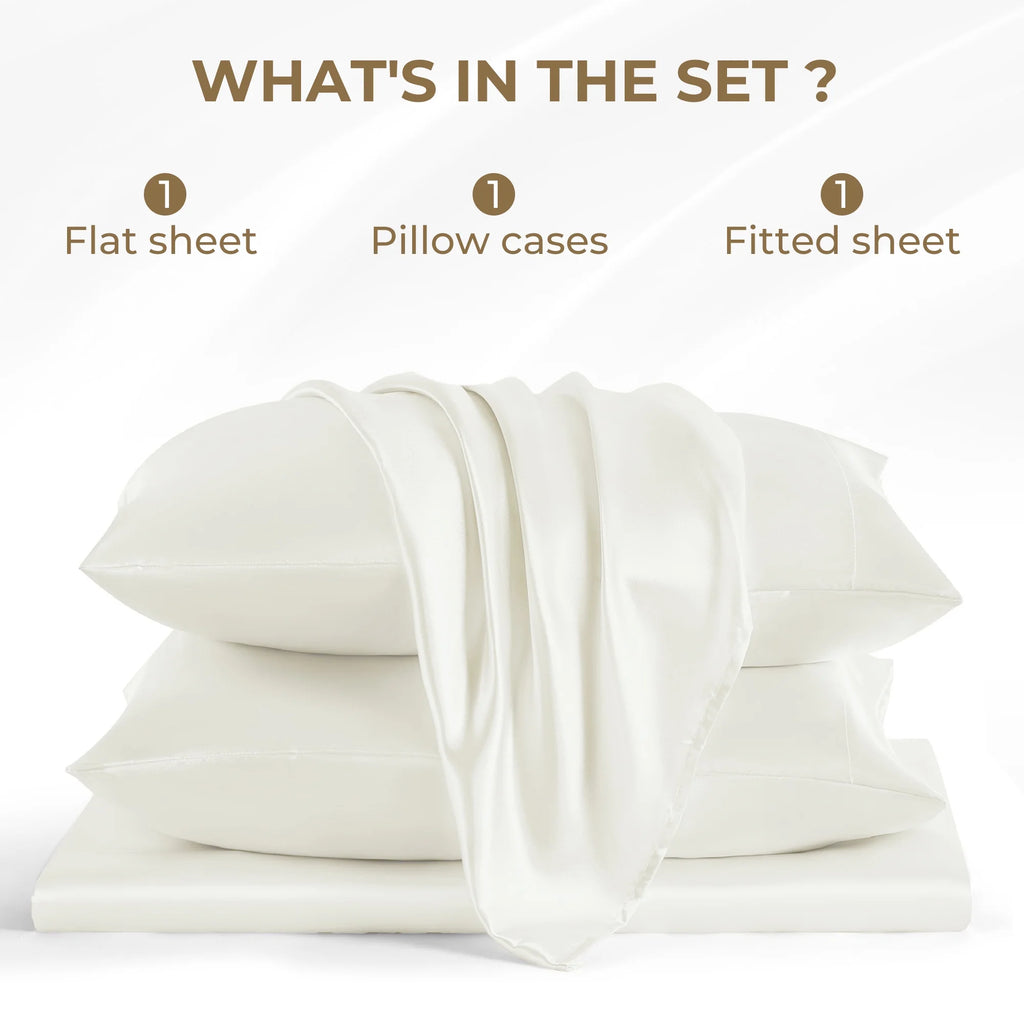 Satin Sheets Ivory Soft Microfiber Silk Bed Set 3Pcs Twin Sheets