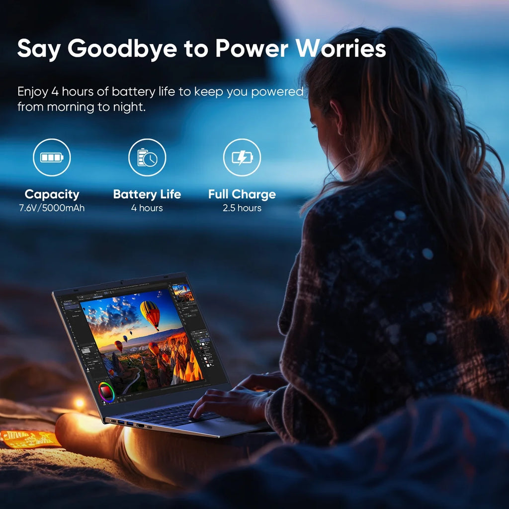 Laptop  15.6" Windows 11 PC Intel N95 4C4T 12GB+1024GB, Notebook Grey