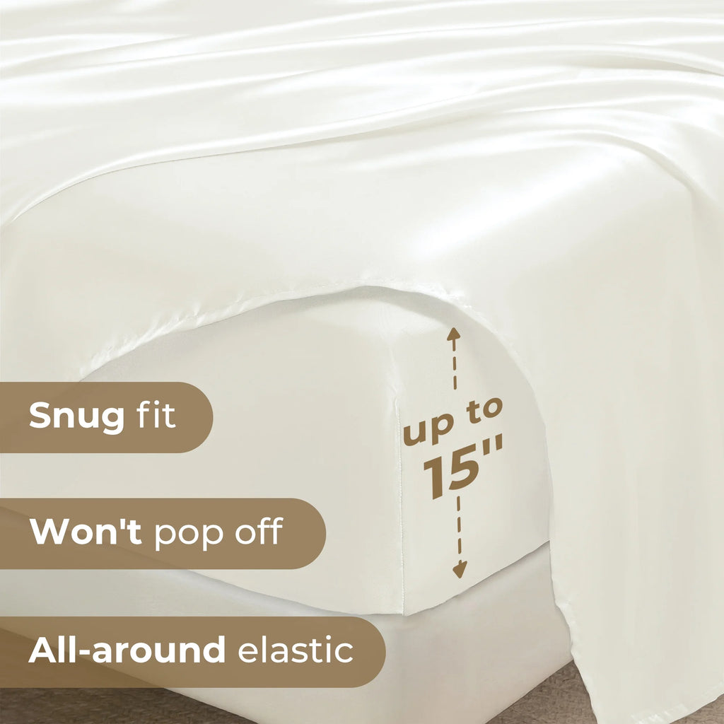 Satin Sheets Ivory Soft Microfiber Silk Bed Set 3Pcs Twin Sheets