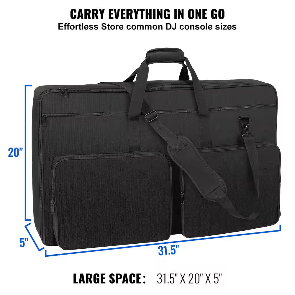 Padded DJ Mixer Gig Bag, 1200D Oxford Fabric, with Storage Pocket, 4.92 Ft. Removable Strap Black plus Orange