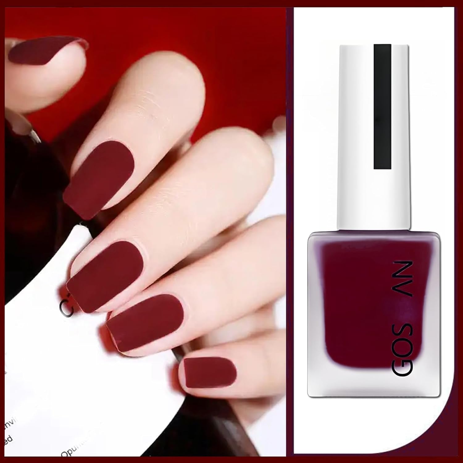 Dark Red Matte Nail Polish - Quick Dry Frosted Cherry Red Gel Nail Polish, Velvet Finish, Cruelty Free