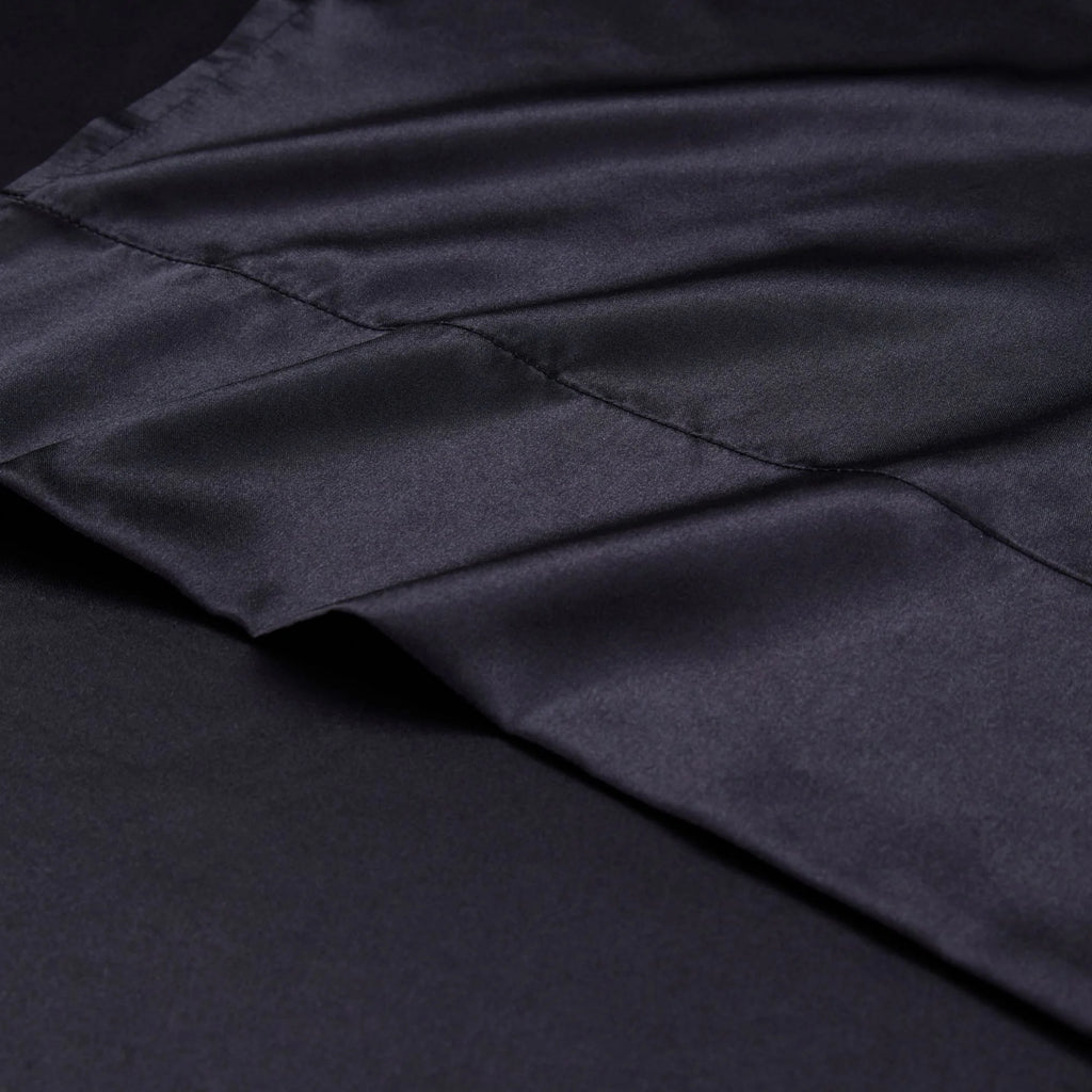 Satin Sheets Twin Silk Sheets Black Bed Sheet Set Deep Pocket Bed Flat Fitted Sheet, 3-Pieces