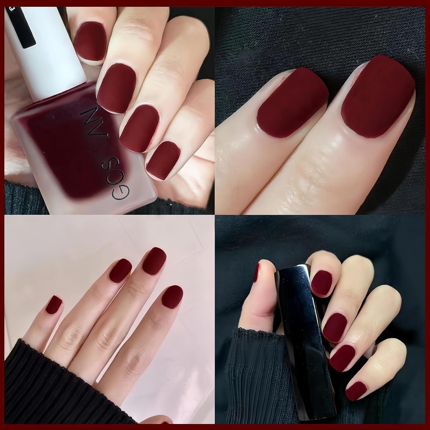 Dark Red Matte Nail Polish - Quick Dry Frosted Cherry Red Gel Nail Polish, Velvet Finish, Cruelty Free