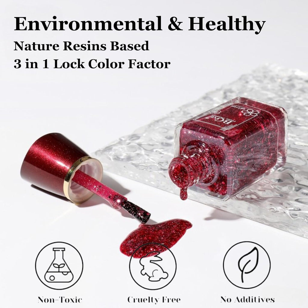 Shimmer Nail Polish Red - Dark Burgundy Red Nail Polish Quick Dry - Glitter Nail Varnish Long Lasting - Natural Nail Lacquer Glossy - Sparkle Nail Gel for Nail Art DIY
