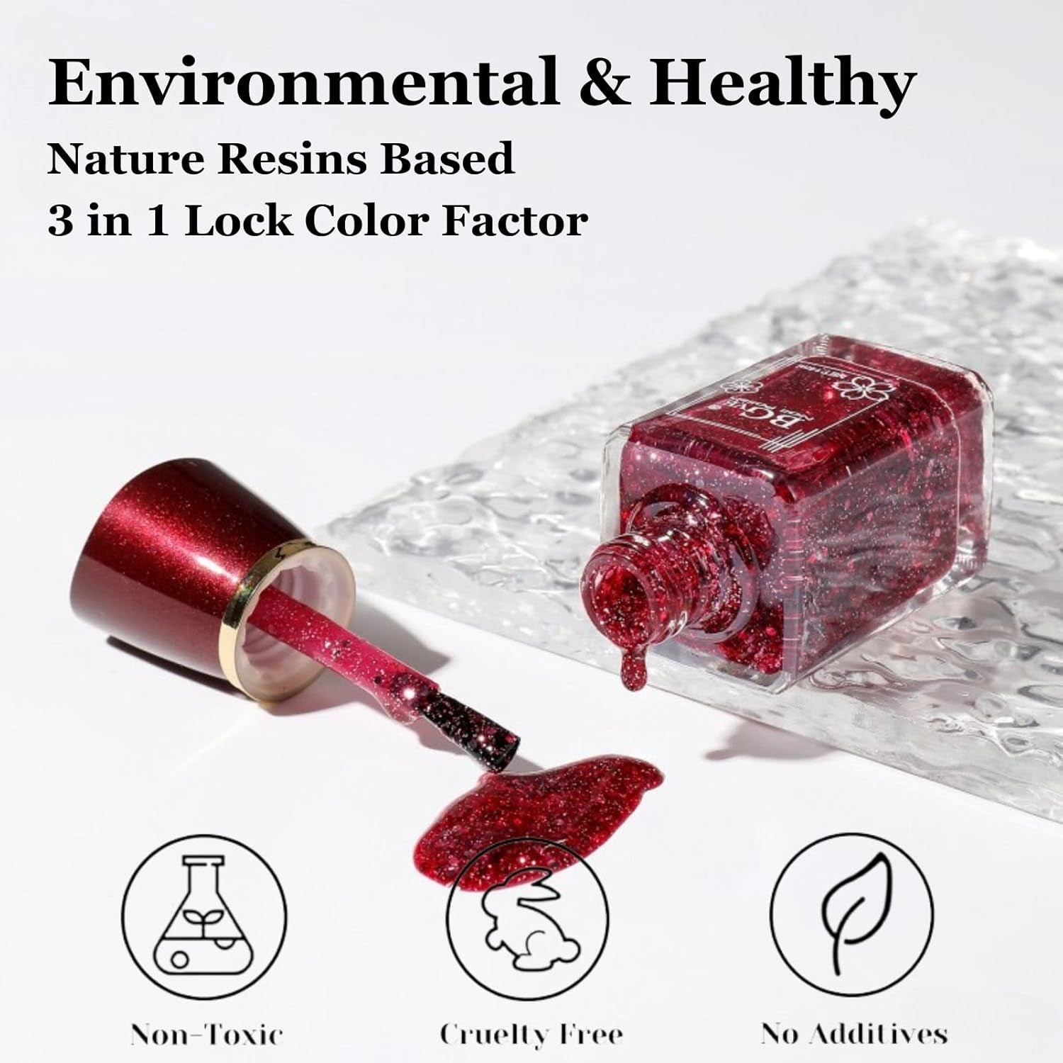 Shimmer Nail Polish Red - Dark Burgundy Red Nail Polish Quick Dry - Glitter Nail Varnish Long Lasting - Natural Nail Lacquer Glossy - Sparkle Nail Gel for Nail Art DIY