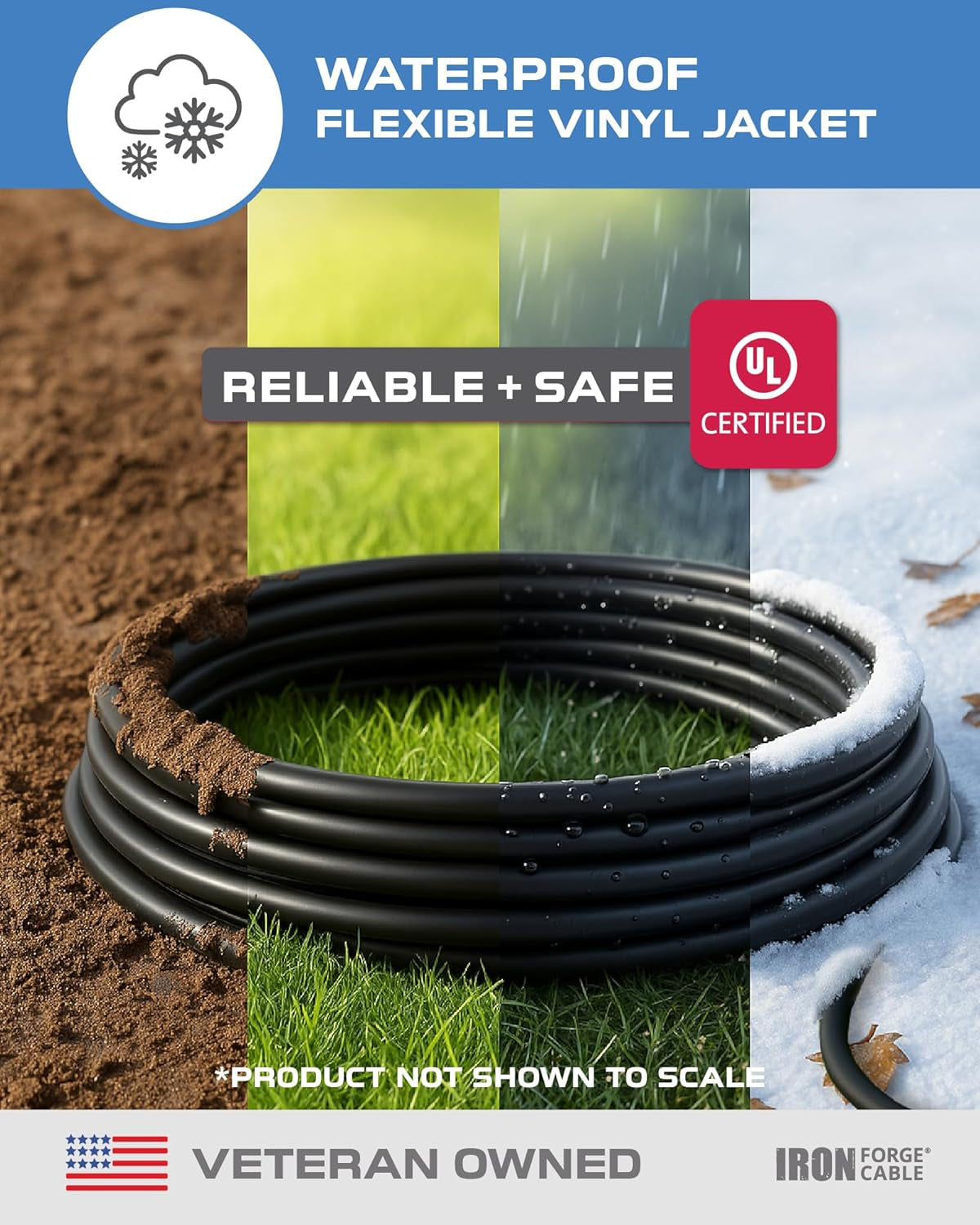 25 Ft Black Extension Cord with 3 Outlets - 16/3 SJTW 25 Foot Extension Cord 3 Prong, Weatherproof Exterior Power Cable for Outdoor