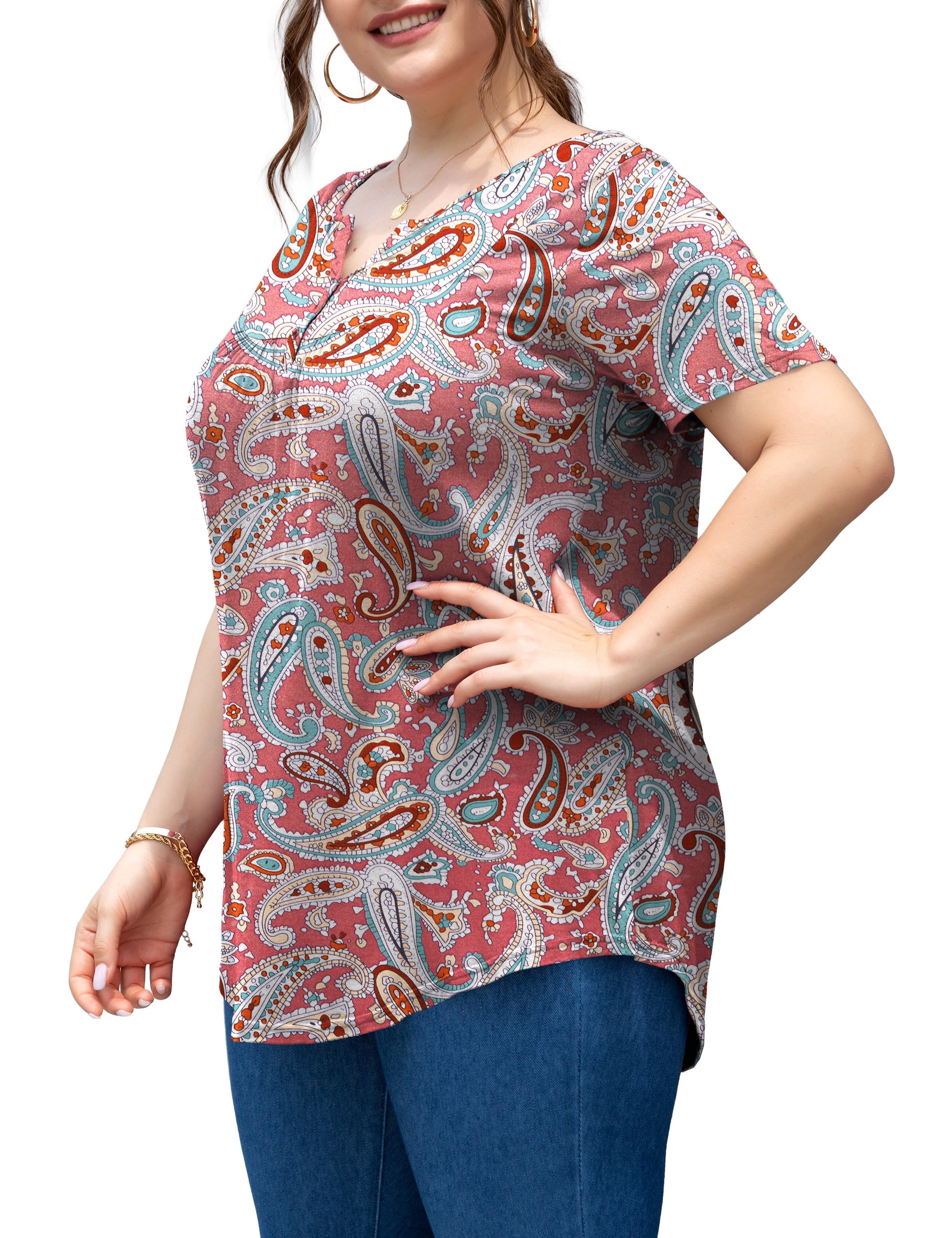 Women'S plus Size Tunic Tops Short Sleeve V Neck Casual Blouses M-4X