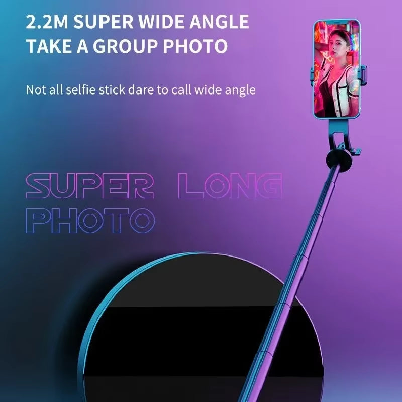 Bluetooth Selfie Stick 2.2M Tripod Camera Stick with Remote Control for Livestream Selfie Photography with Fill Light