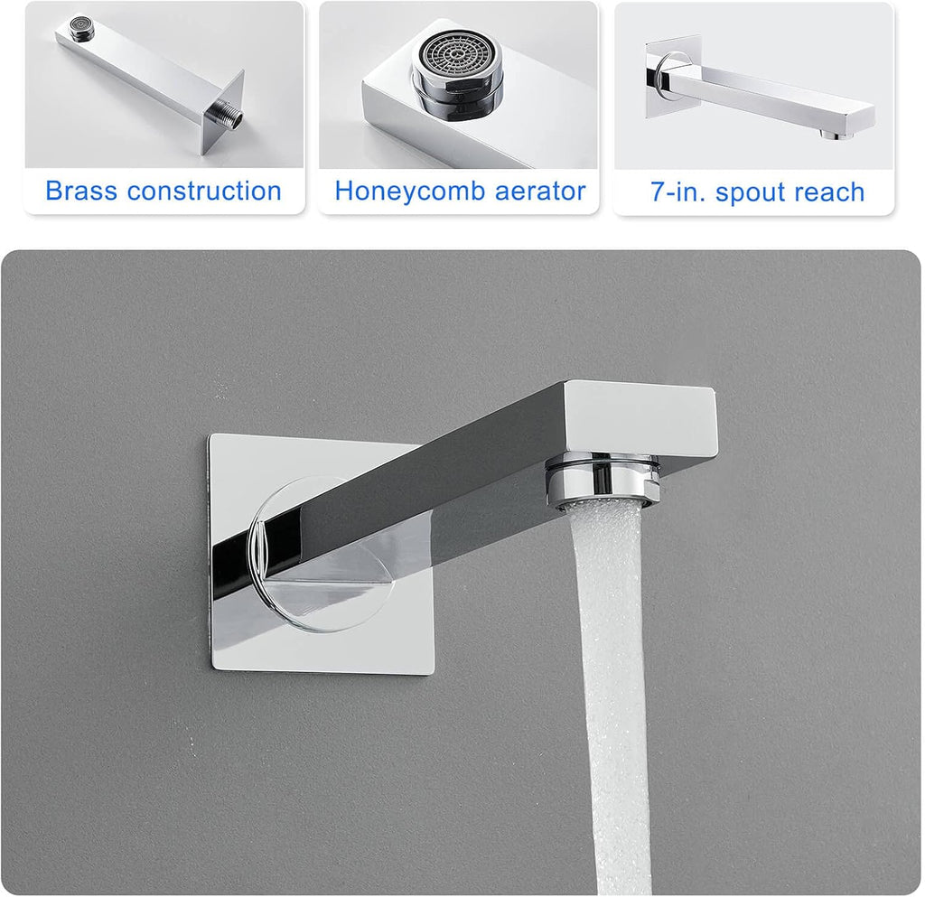Bathtub Shower Faucet Set with Valve, Shower System with Tub Spout, 10-In. Rain Shower and Handheld, Square Shower Fixtures All Metal Wall Mount, Chrome