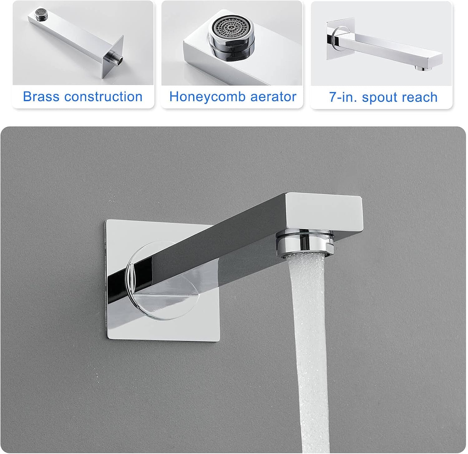 Bathtub Shower Faucet Set with Valve, Shower System with Tub Spout, 10-In. Rain Shower and Handheld, Square Shower Fixtures All Metal Wall Mount, Chrome