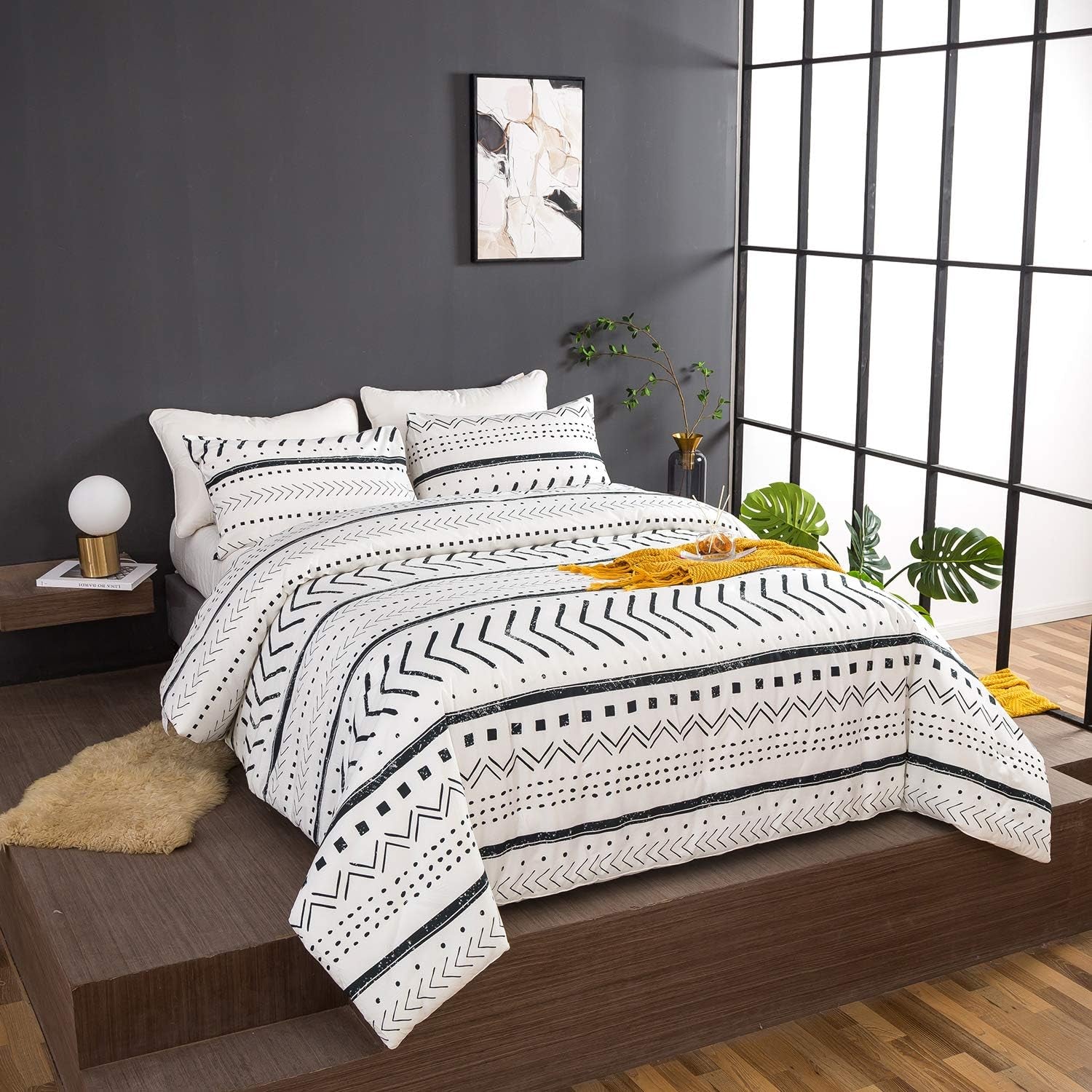 Black and White Striped Comforter Set King - Farmhouse Boho Bedding Geometric Bohemian for Men Women - Soft Cozy Bed Set