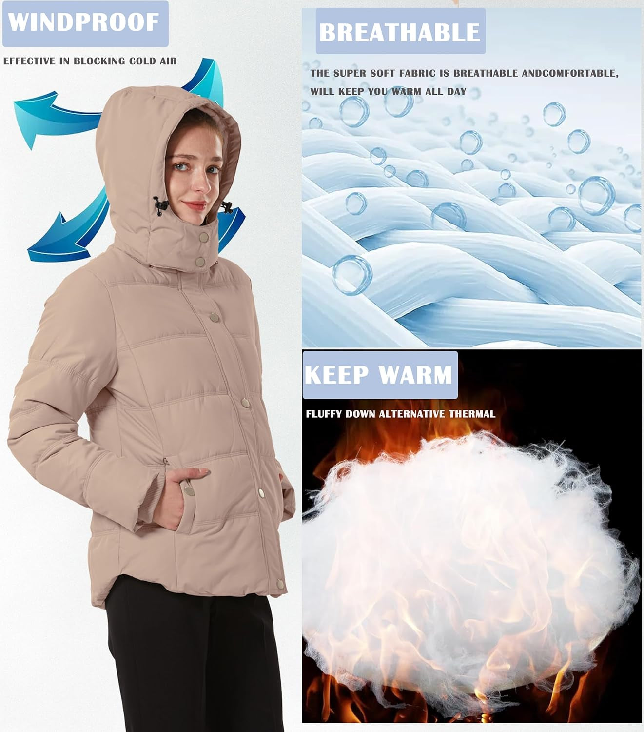 Women'S Winter Coats Quilted Puffer Jacket Warm Snow Coat with Removable Hood