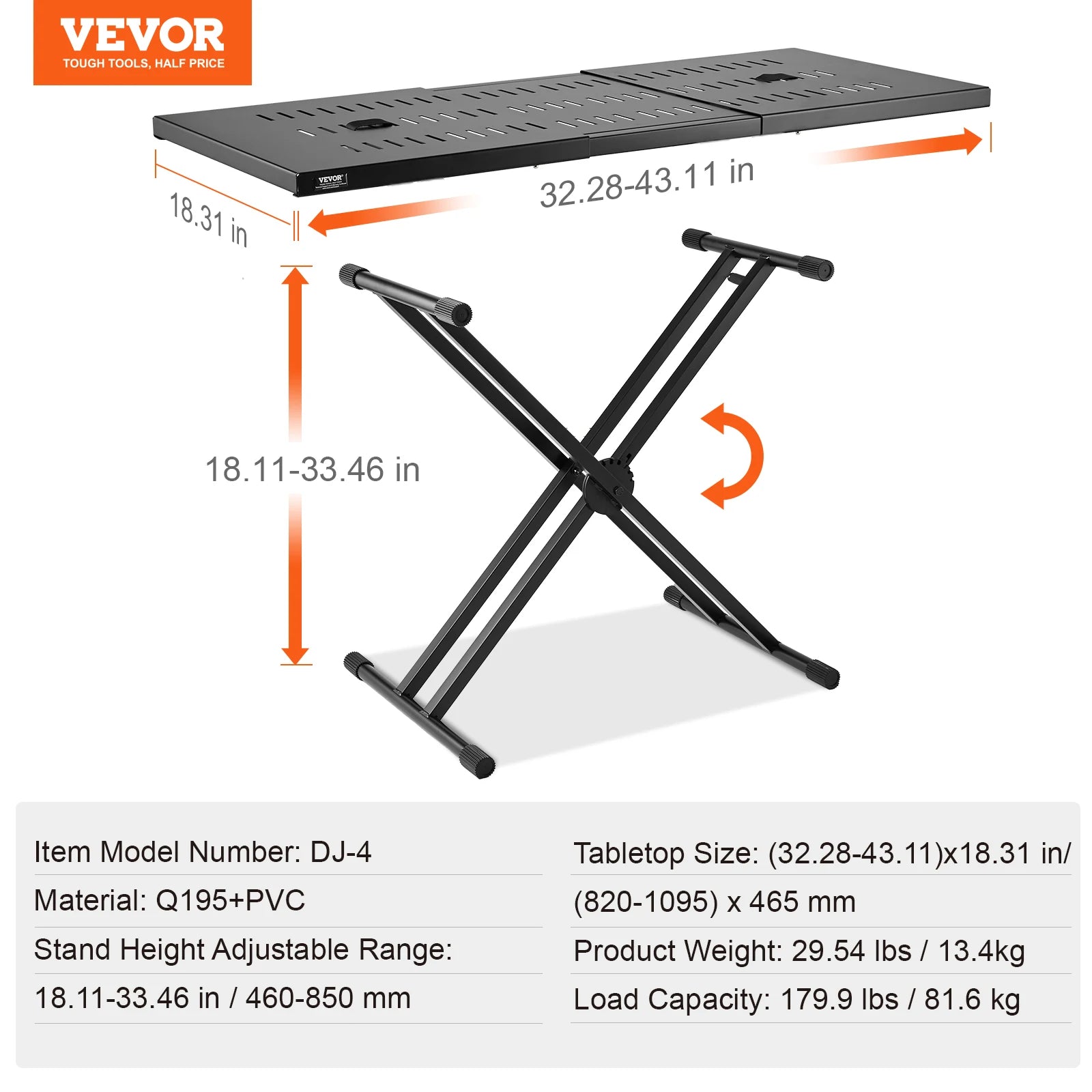 Succebuy DJ Table Stand 32" X 20" Portable Laptop and Controller Foldable Double-X Braced Keyboard Stand Tabletop Audio Mixer