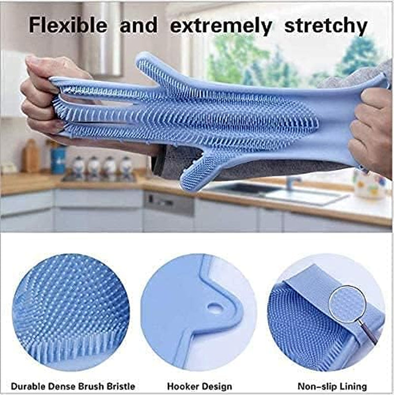 Cleaning Gloves Dishwashing Cleaning Scrubber Glove for Housework, Kitchen, Bathroom Cleaning 1 Pair (13.6" Large)