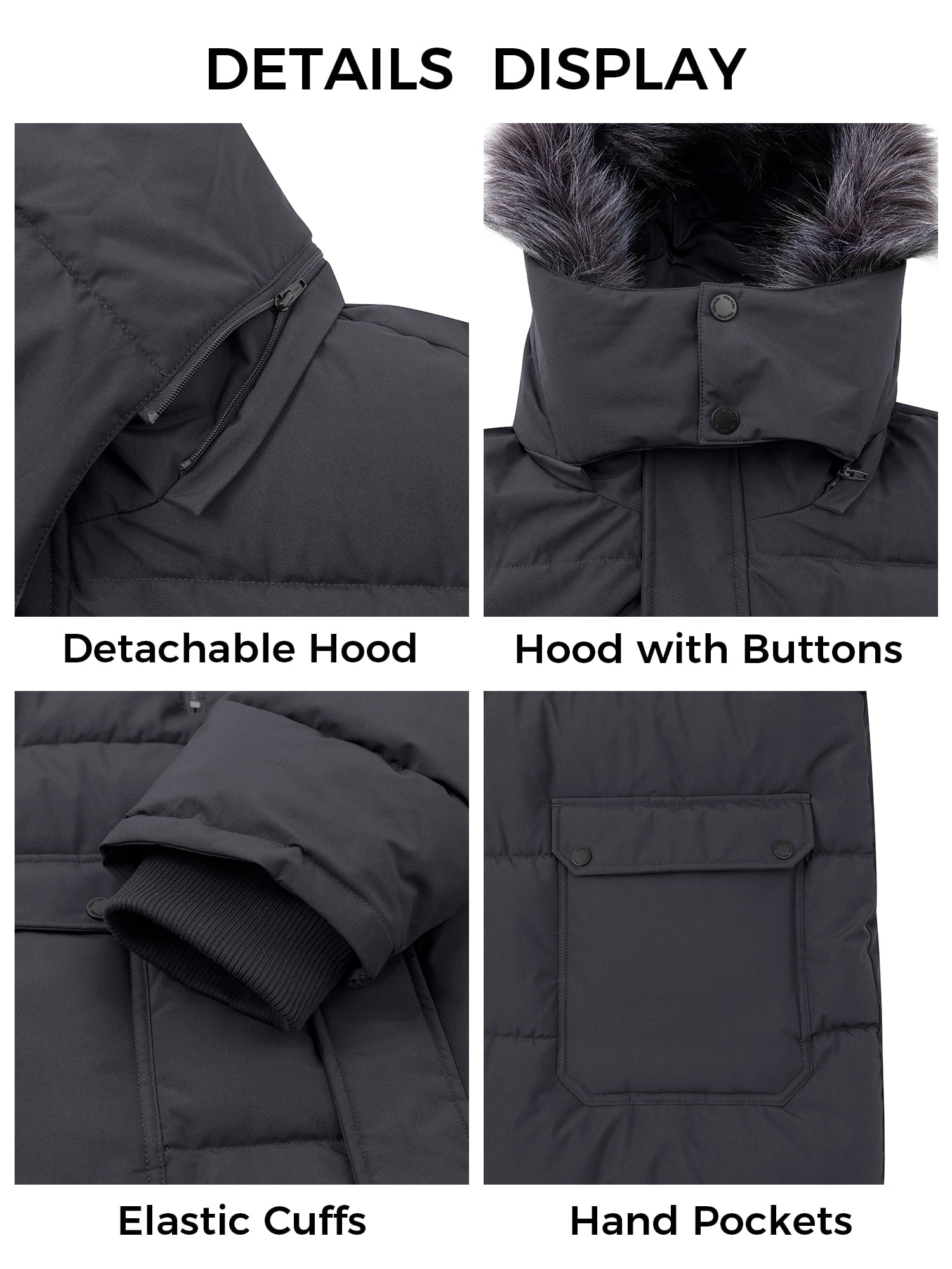 Men'S plus Size Recycled Winter Parka Jacket Outerwear Insulated Quilted Winter Coat with Faux Fur Hood Dark Gray 3XL